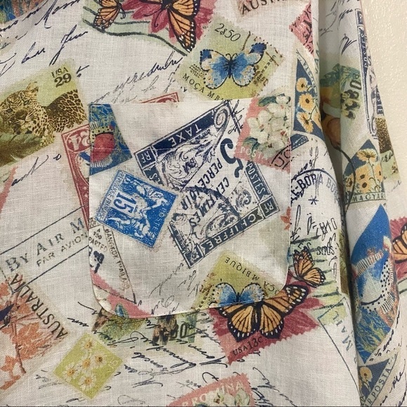 Chicos Shirt Women’s Size XL Stamp travel 100% Linen Non Iron button up Shirt - Picture 3 of 12